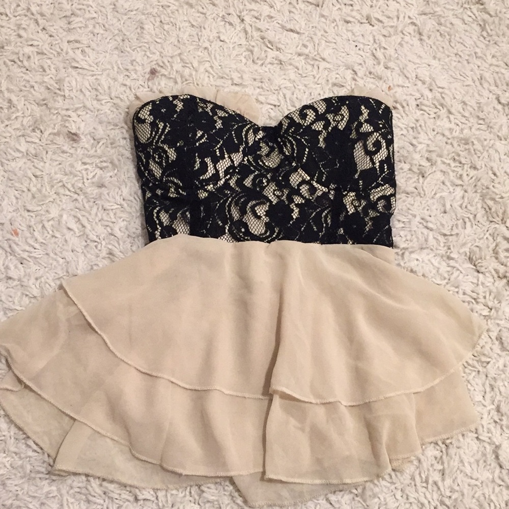 Strapless black lace sheer top